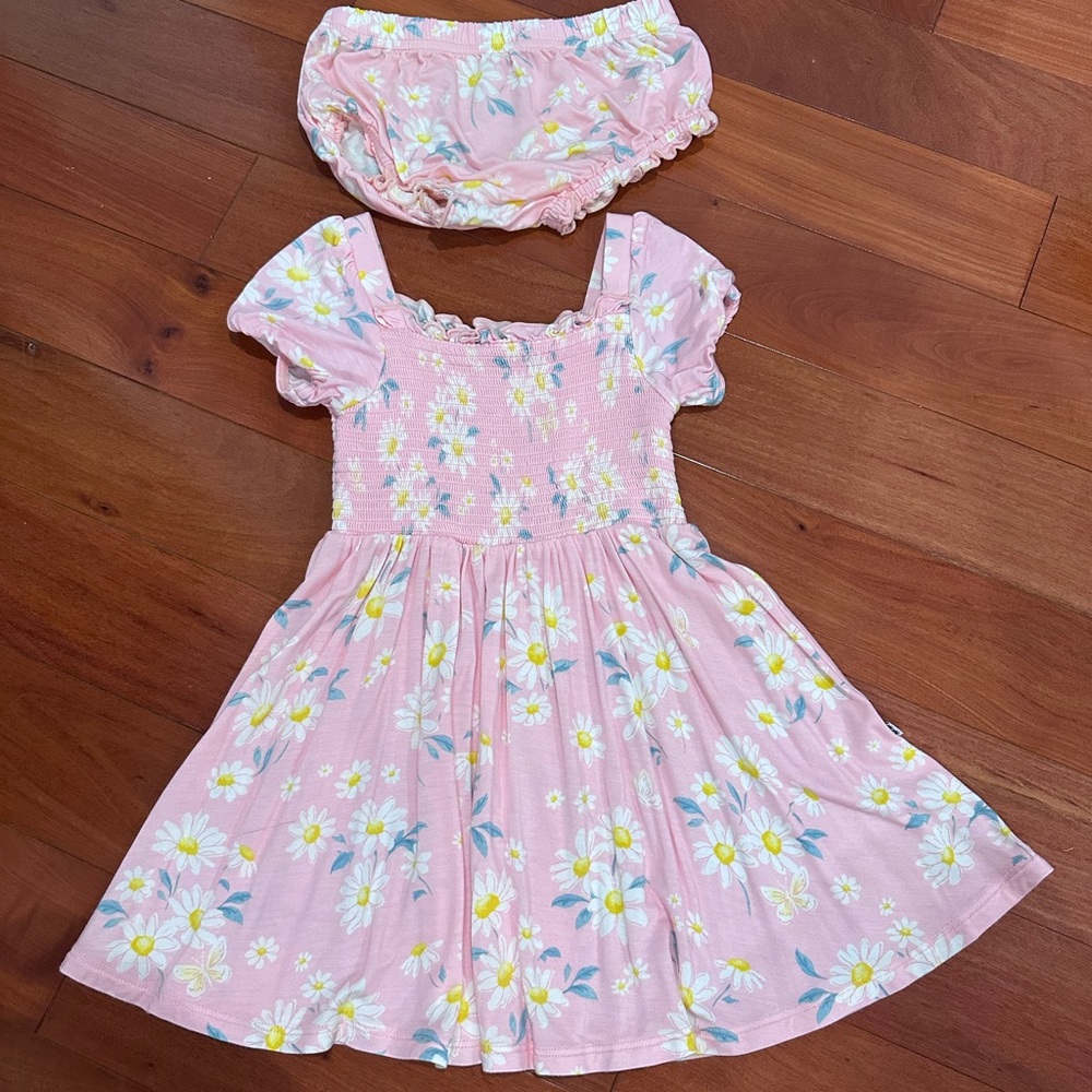 Little sleepies Rosy Meadow puff sleeve short sleeve dress 18-24 months